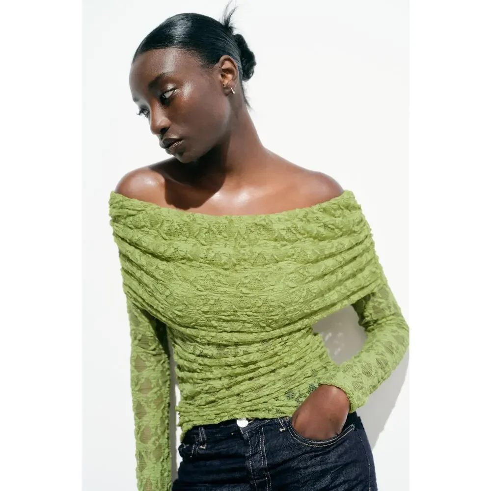 ZARA Semi-Sheer Lace Top NWT